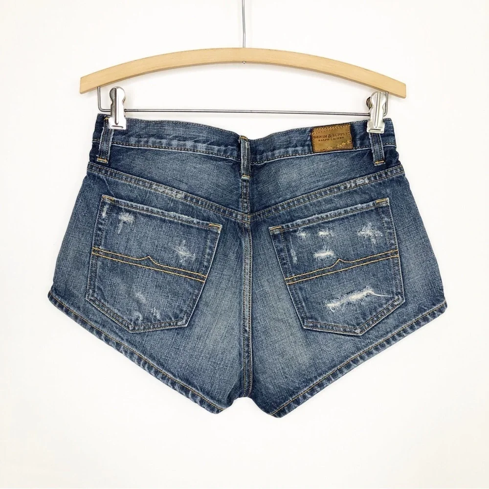 Denim supply embellished, distressed denim shorts